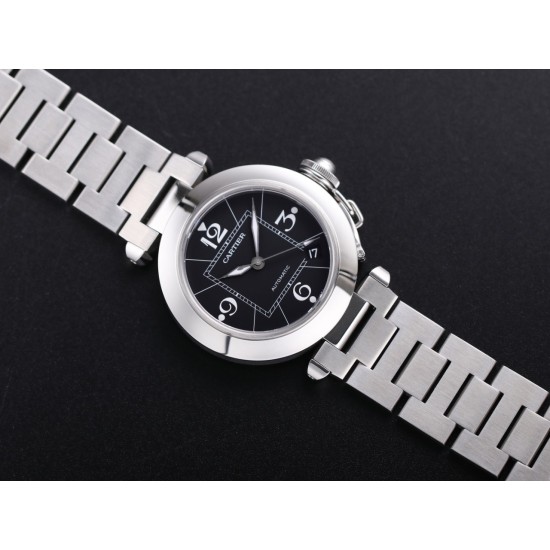 Cartier - Pasha Ladies W31074M7 35mm SS/SS Black/Num TWCF A2892