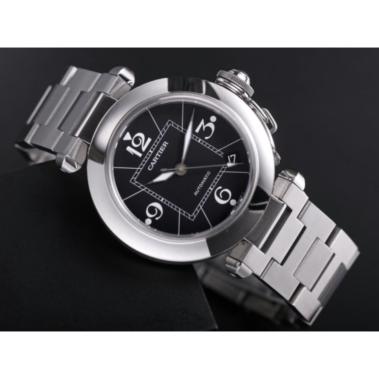 Cartier - Pasha Ladies W31074M7 35mm SS/SS Black/Num TWCF A2892