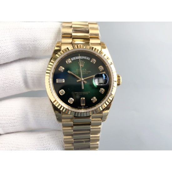 DayDate 128238 36mm YG/YG Green/Dia QF V3 VR3255(Gain Weight)