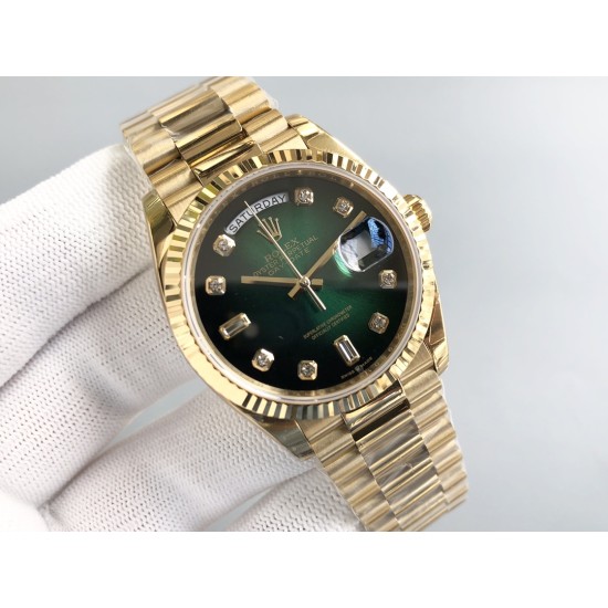 DayDate 128238 36mm YG/YG Green/Dia QF V3 VR3255(Gain Weight)