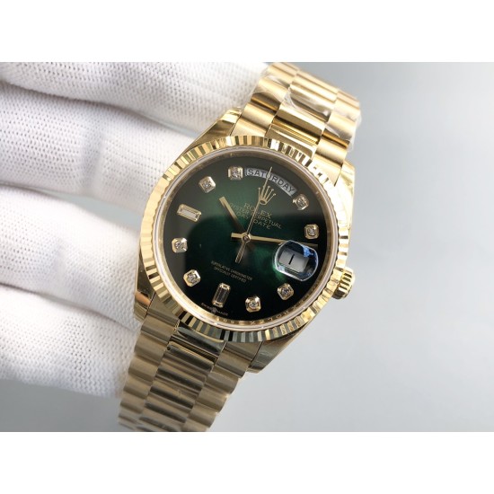 DayDate 128238 36mm YG/YG Green/Dia QF V3 VR3255(Gain Weight)
